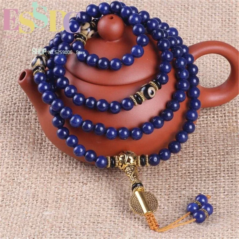 Trendy 108 Beads Prayer Mala Tibetan 6/8mm Lapis Lazuli Healing Bracelets Men or Women's Yoga Meditation Jewelry