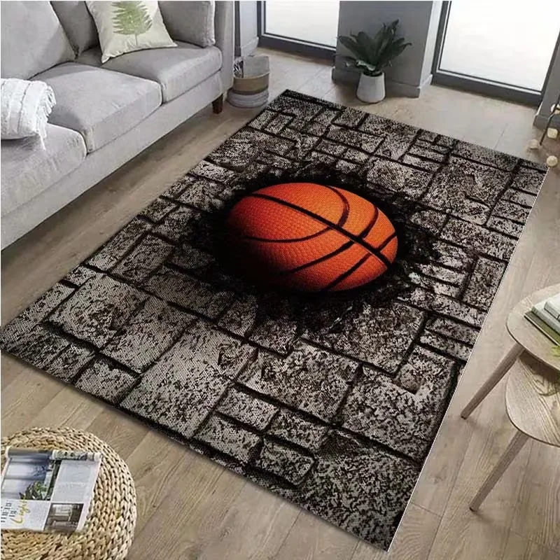 2D Basketball Print Rug Sport Anti-slip Floor Mat for Boys Bedroom  Cool Brick Wall Style Carpet for Basketball Fan Home