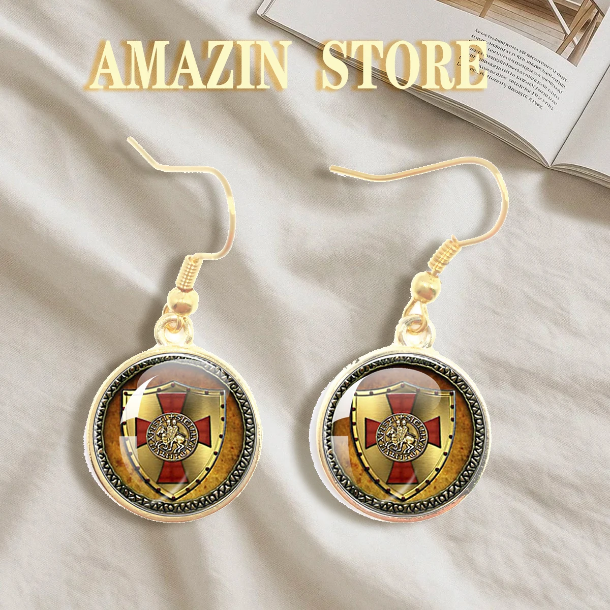 Vintage Men Earring Freemasons Illuminati Templars Logo Mason Masonic Glass Gem Earring Suit Cuff Links t Accessories