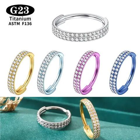 G23 Titanium Helix Piercing nose ring Hoop Earring Double 5A Clear CZ Septum Ring Cartilage Daith Helix Piercing Body Jewellery