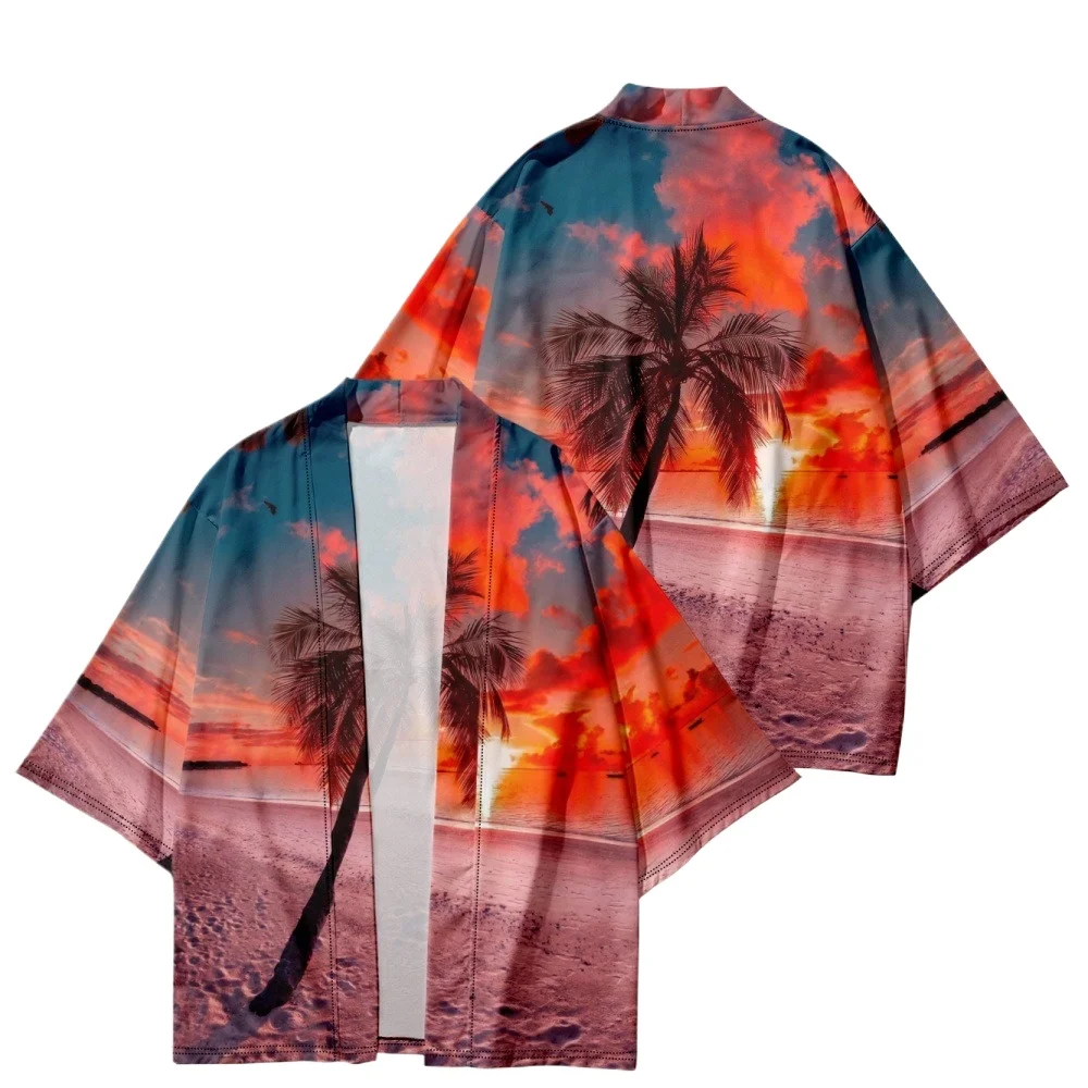 

Summer Samurai Kimono Beach Kimono Cosplay Hawaiian Men Haori Japanese Fashion Streetwear Yukata Cardigan Resort Robe Hot Sale