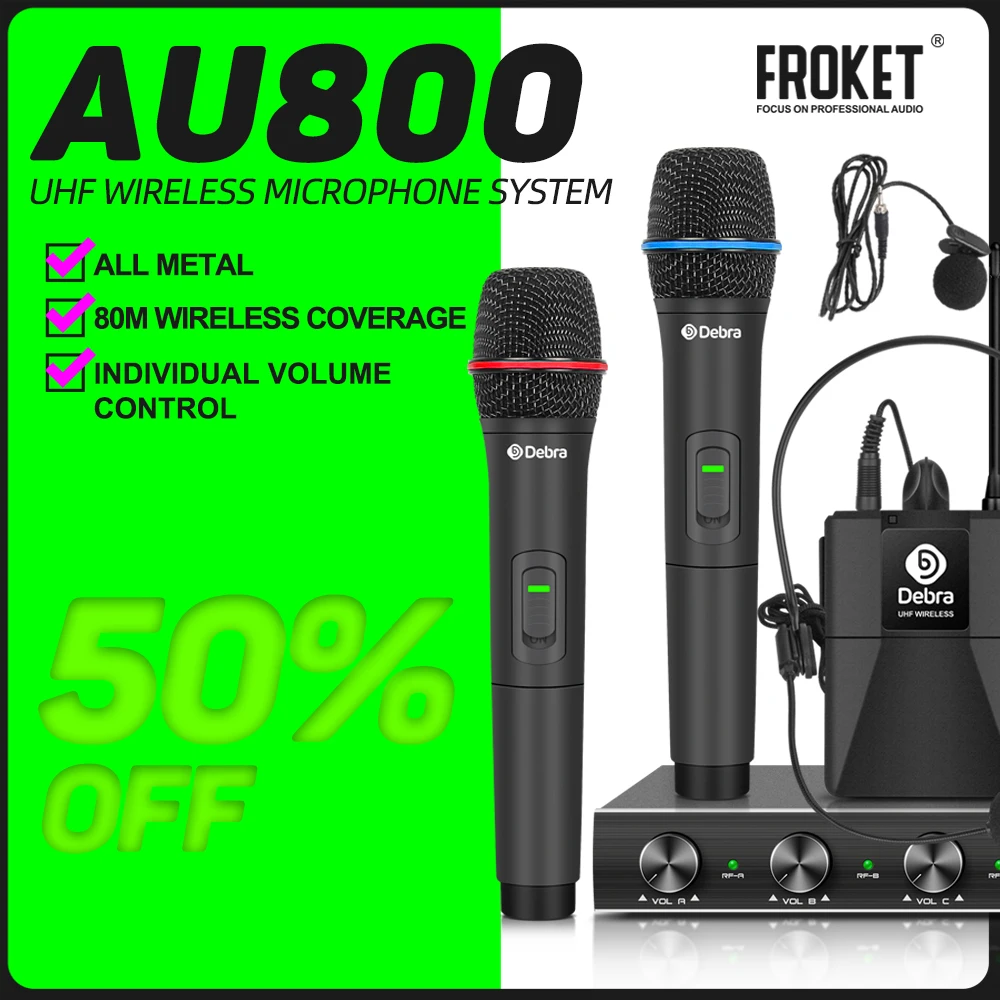 FROKET AU800 UHF Wireless Microphone System 520 -546 MHZ Performance Stage Professional For Handheld Or Lavalier & Headset