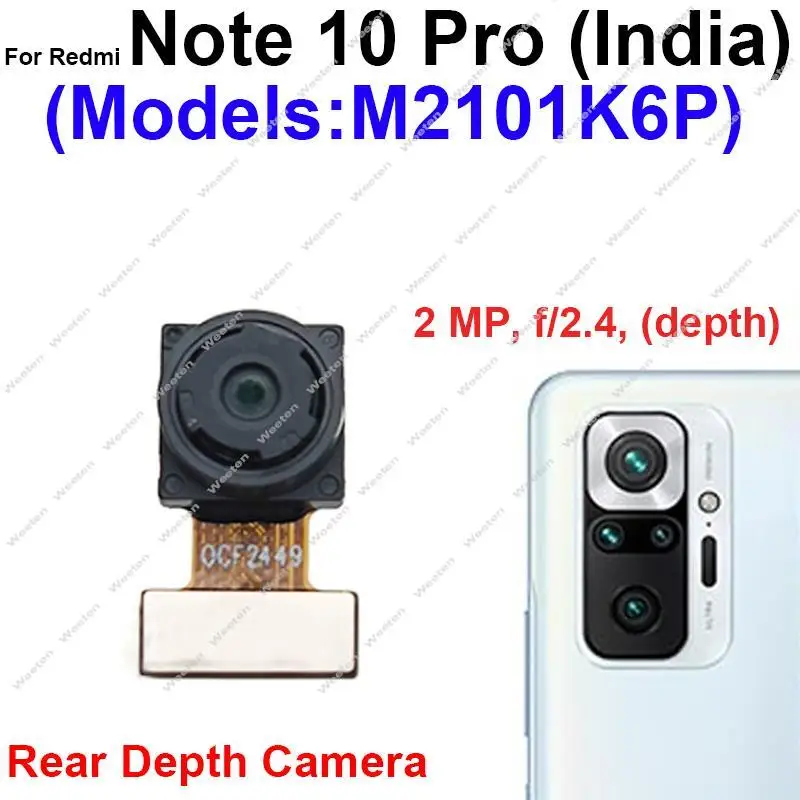 Rear Front Camera For Xiaomi Redmi Note 10 Pro M2101K6P India Version Front Selfie Facing Back Main Camera Flex Cable Parts