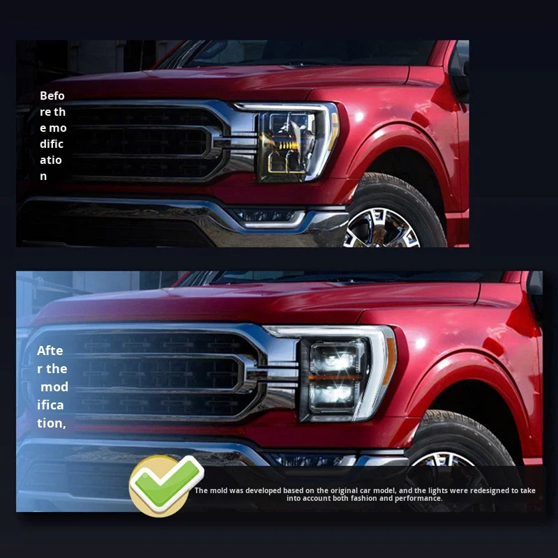 New YAB 12V 70W 6000K 2022 Model for F150 Raptor Car Headlight Assembly LED Flowing Turn Signal Driving Light