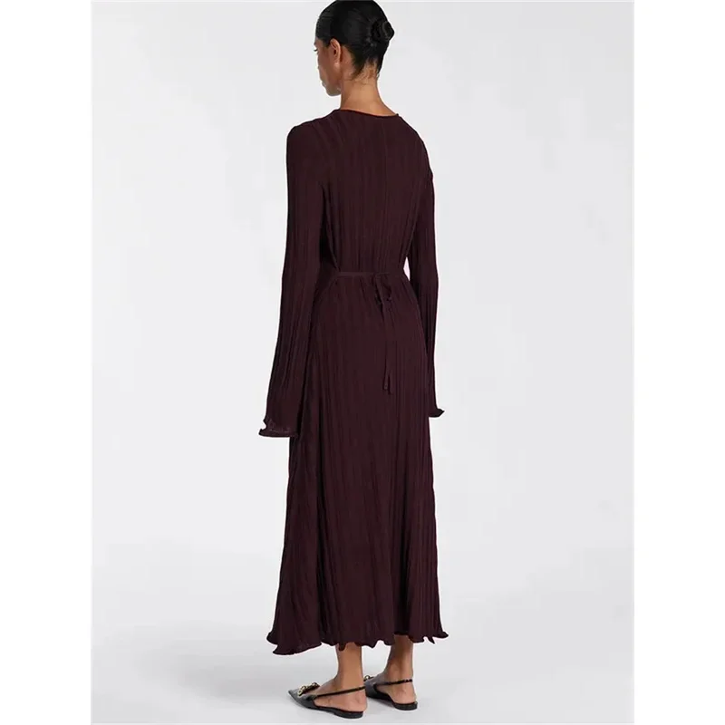 JINIA Knitwear Fashion Loose Maxi Dress Women Lace-Up High Waist Ribbed Long Sleeve Party Dress Female Knit Bandage Long Dress