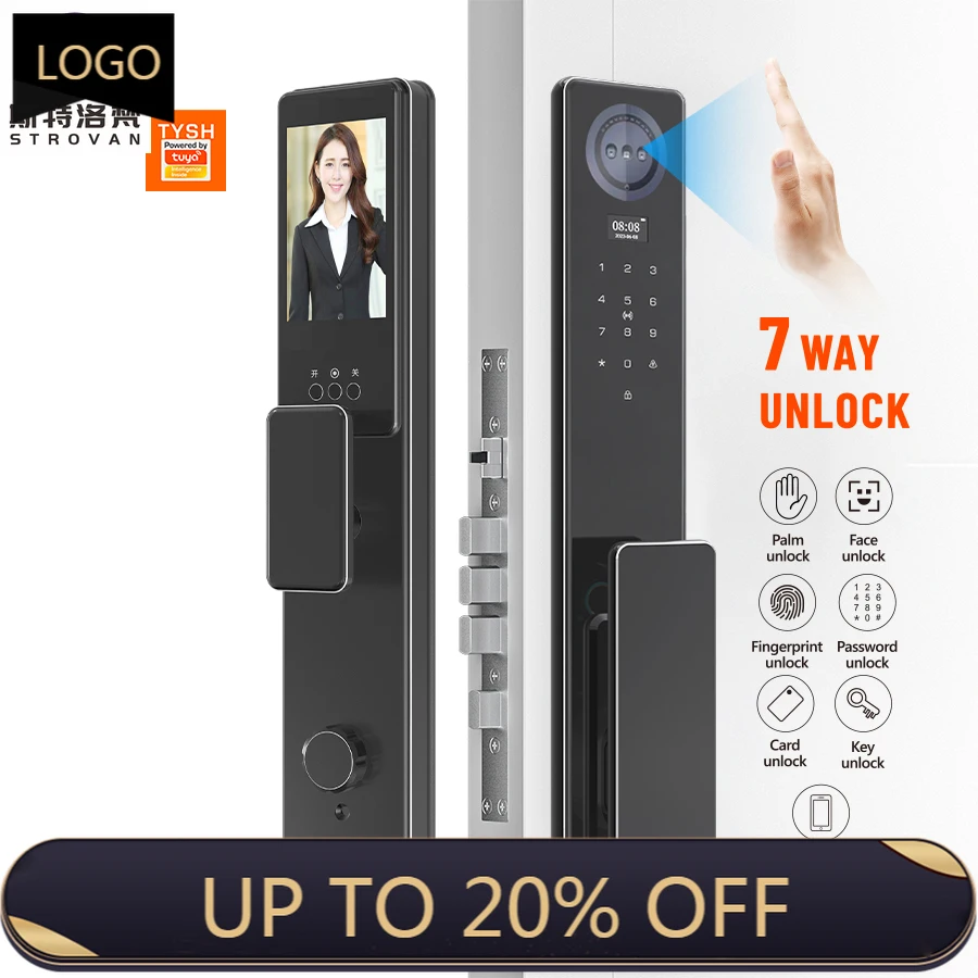 

STLF Ai Smart Door Lock Tuya Wifi 3d Facial Recognition Palm Recognition Fingerprint Digital Lock With Video Intercom