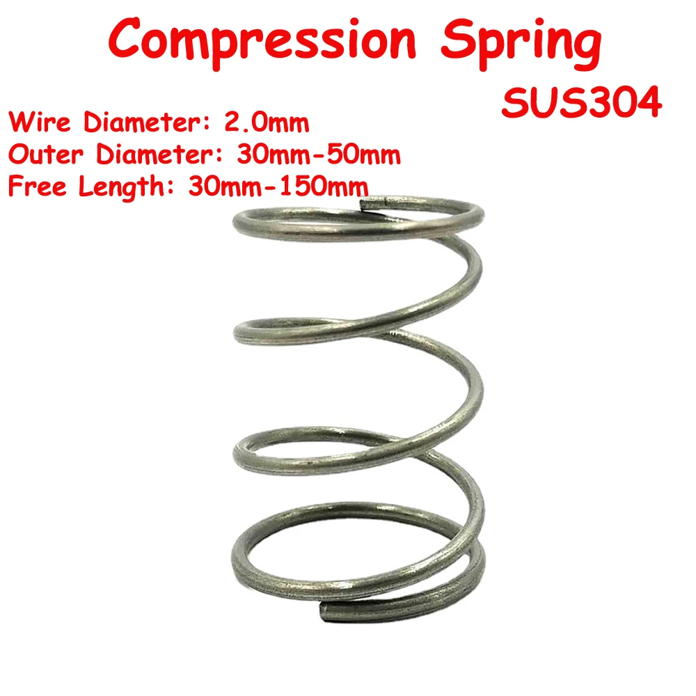 

Yiqianyuan 2Pcs Wire Diameter 2mm SUS304 Stainless Steel Large Diameter Compression Spring OD=30mm~50mm Free Length 30mm ~ 150mm