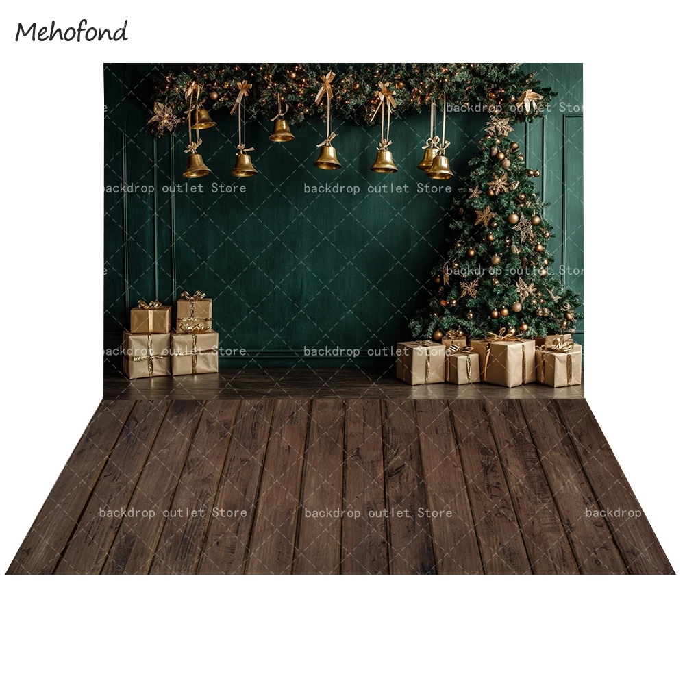 Mehofond Christmas Vintage Wall Photography Background Xmas Tree Gift Bells Decor Winter Kids Photo Studio Backdrop Prop
