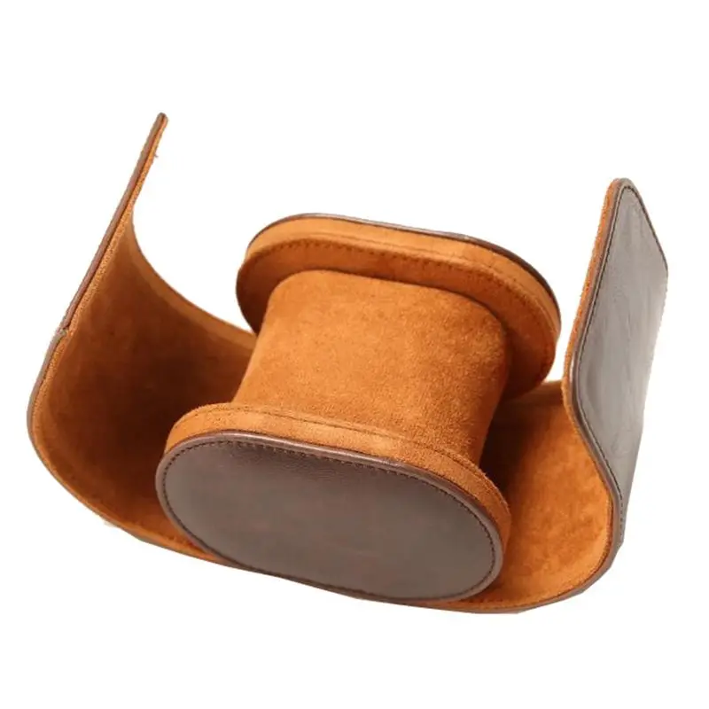 AT63-1-Slot Watch Roll Travel Case Portable Vintage Leather Watch Display Case Watch Storage Box Watch Organizers Durable Brown