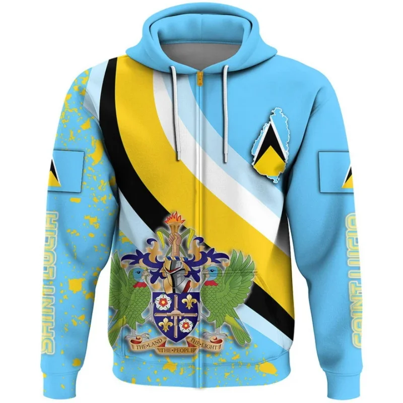 الرجال والنساء سانت لوسيا العلم نمط الرمز البريدي هوديي ، الربيع البلوز ، الخريف البلوز ، هوديس عارضة ، زائد حجم معطف