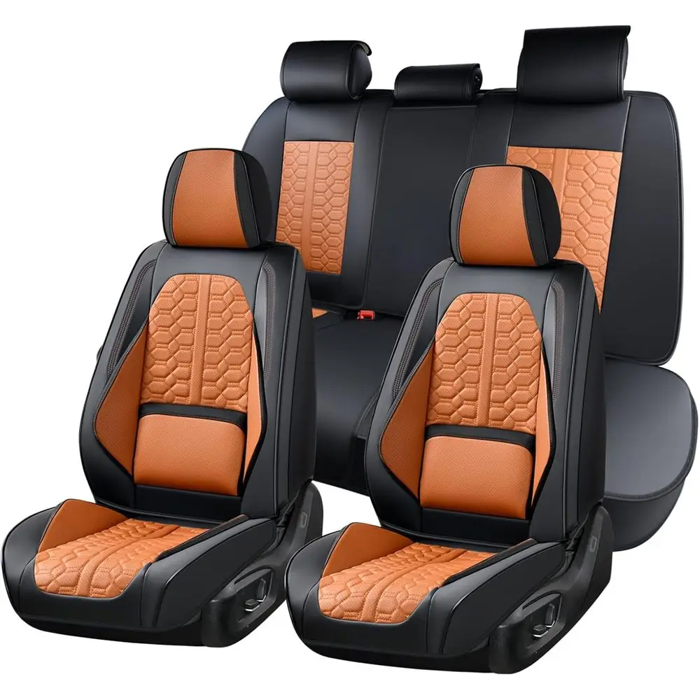 Universal Waterproof Nappa Leather Front and Rear Car Seat Covers with Full Coverage for Most Cars, SUVs, and Trucks - Black & B