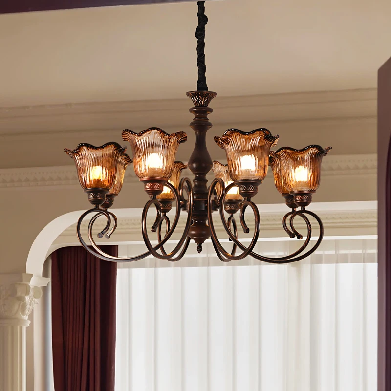 New American Country Vintage Dark Glass Chandelier For Living Room Dining Room Bedroom Guesthouse Rural Bedroom Lighting Fixture