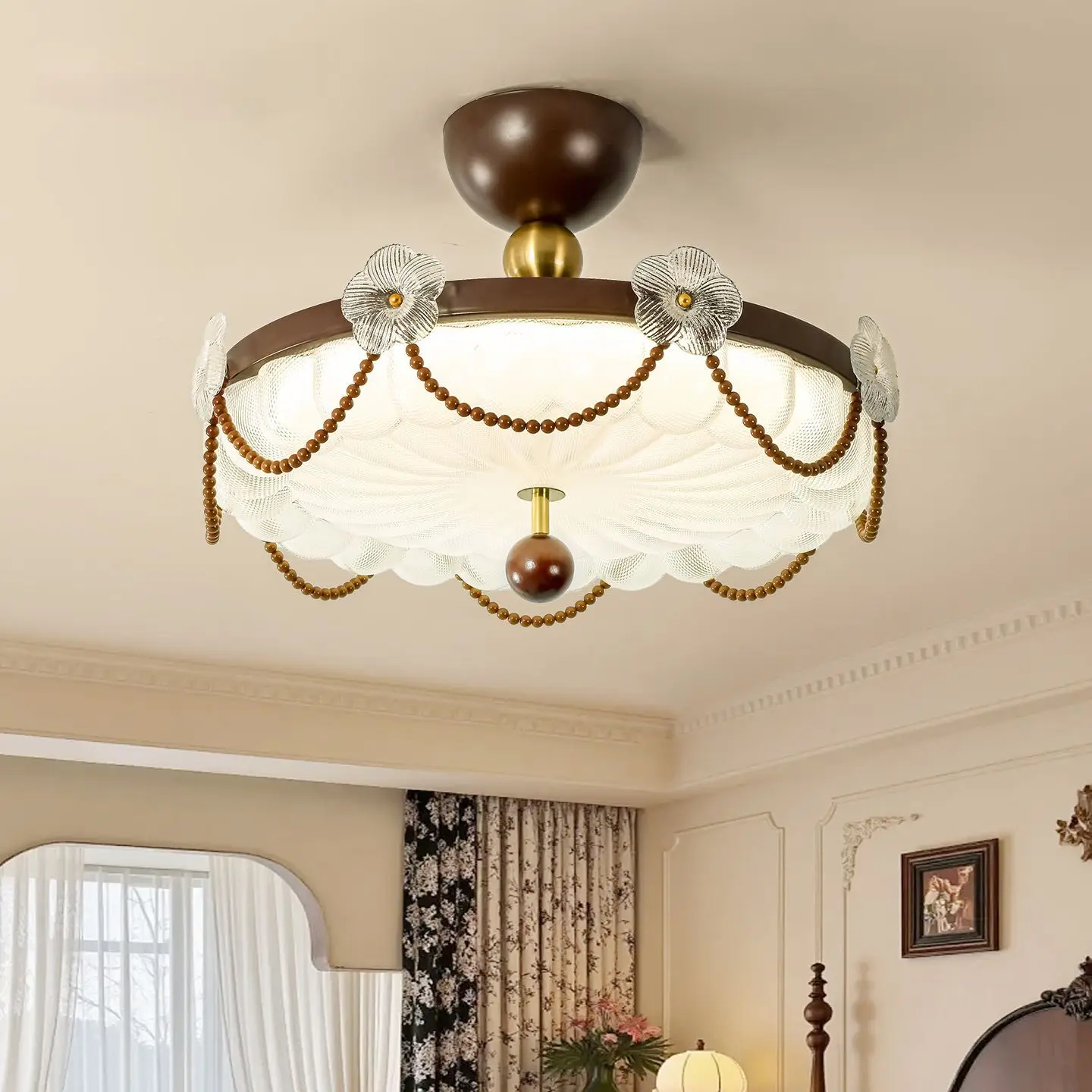 French Vintage Ceiling Light  High End Pearl String Princess Style Warm Romantic Lighting For Master Kids Bedroom Retro Fixture