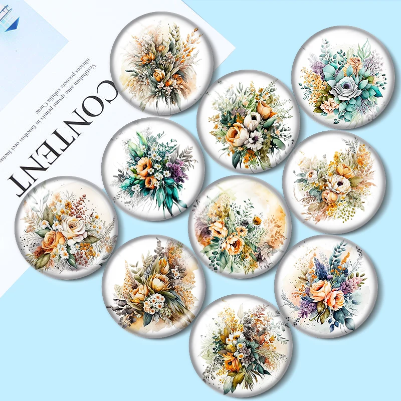 High quality flower patterns  DIY 10pcs 12mm/16mm/18mm/30mm Round Photo Glass Cabochon 25mm Demo Flat Back Making findings