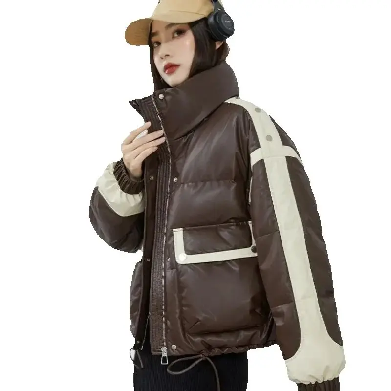 Stand collar Cotton padded Women's Winter New Parka Fashionable Loose Jacket Splicing Contrasting Thick Warm Coat
