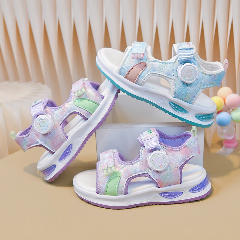 

Kids Girls Gradient Open Toe Sport Sandals Rotary Buckle Breathable Mesh Non-slip Air Cushion Sole Casual Summer Shoes