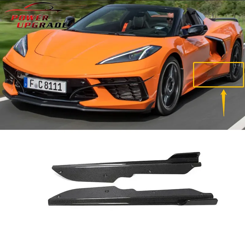 Carbon Fiber Car Side Bumper Skirts For Chevrolet Corvette C8 Stingray 2020 2021 Side Skirts Winglets Extensions Lip Accessories