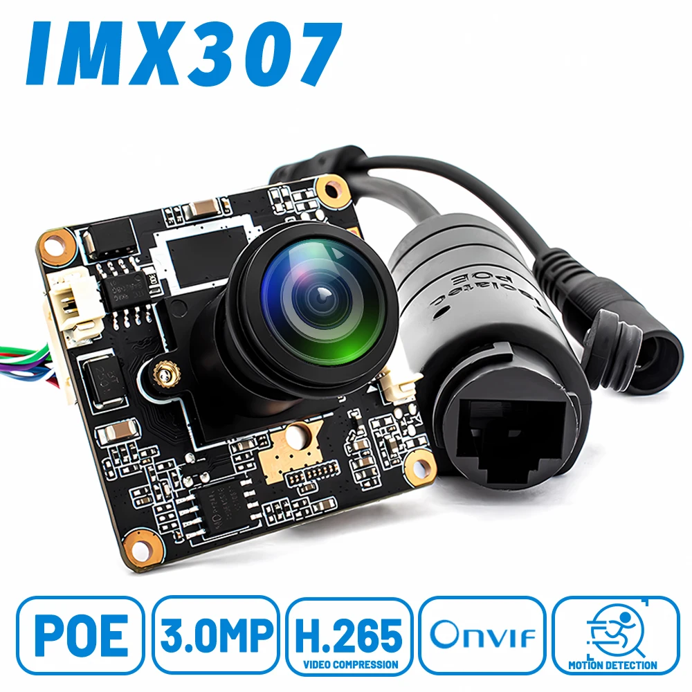 

RTMP RTSP IP Camera Module 3MP25FPS 1/2.8" IMX307 CMOS Support Onvif H.265 With No Distortion Lens For POE Security Webcam Board