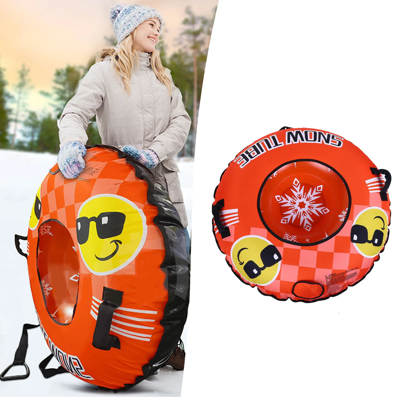 

43.3 Inch Snow Tube PVC Cold Proof Inflatable Snow Sled Ski Ring Winter Toy with 2 Handles and Towable Strap for Outdoor Sleddin