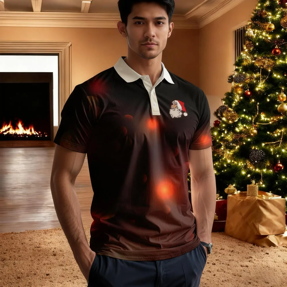 قميص بولو بتصميم مطبوع جديد لعيد الميلاد لعام 2026 قميص بولو بياقة وأزرار لأعلى للبالغين والأطفال، بولو مصعد بالكامل #5