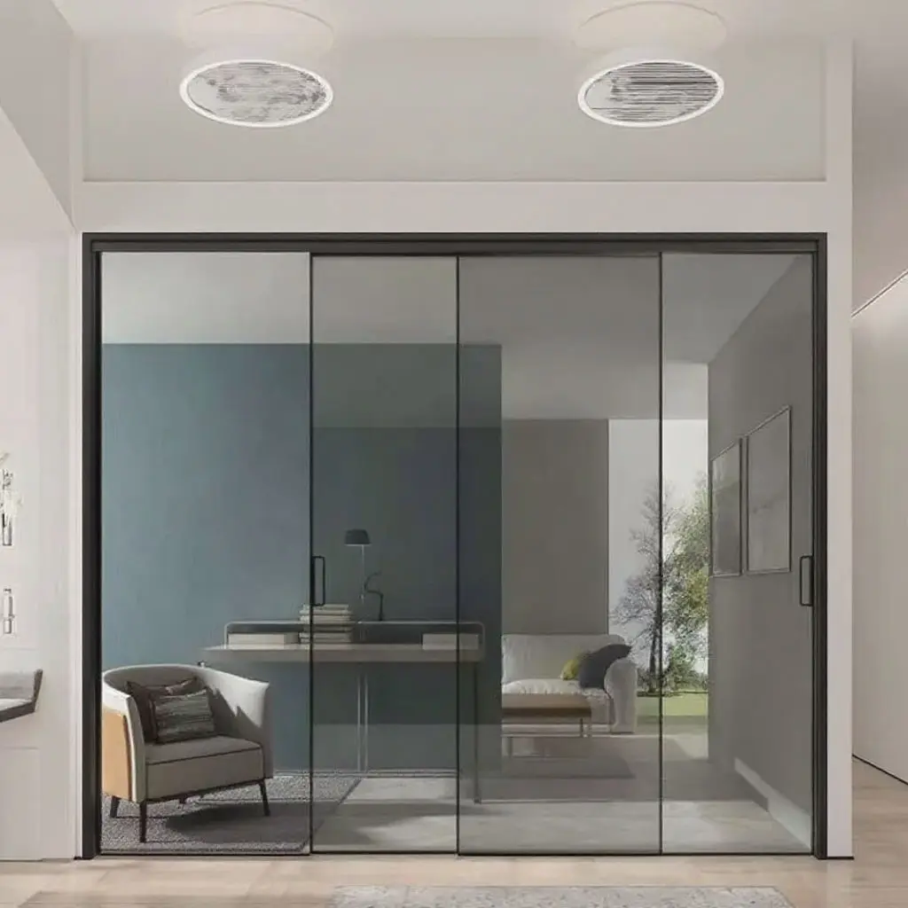 Household Living Room Multi Panel Glass Partition Door Manual Noise Reduction Sliding Doors Panoramic Sliding Patio Doors