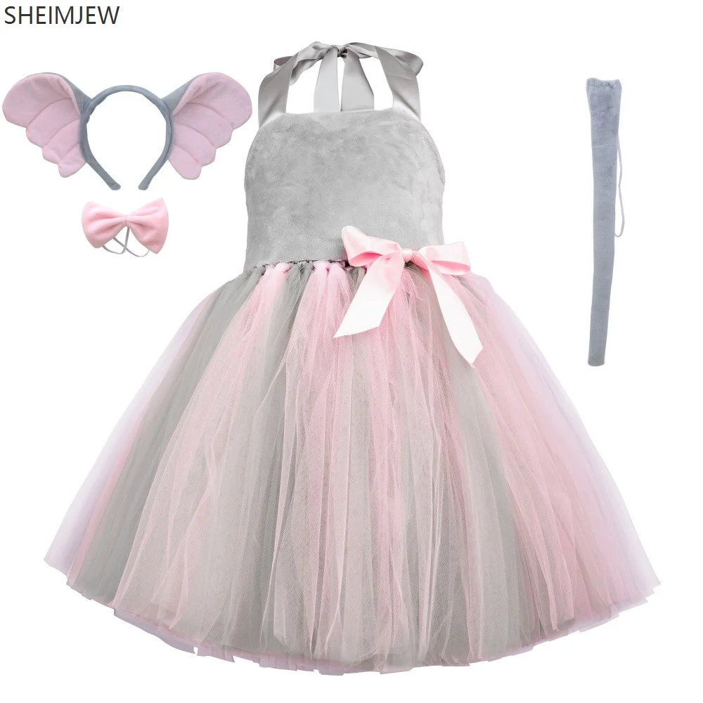 Süßes Mädchen Dschungel Thema Tierkostüm Elefant Zebra Grau Wolf Anzug Kleid Halloween Baby Geburtstag Party Wunderschönes Prinzessin Geschenk