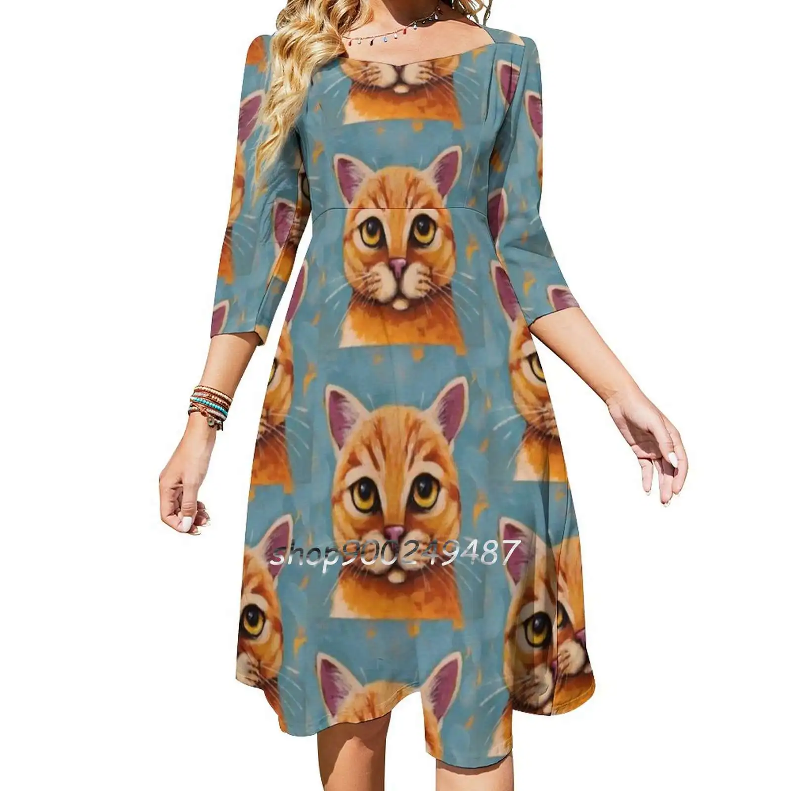 Joey Women Spring Autumn Long Sleeve Dress Female Casual Dress Cat Portrait Cat Art Pet Portrait Art To Make You Smile Lucia