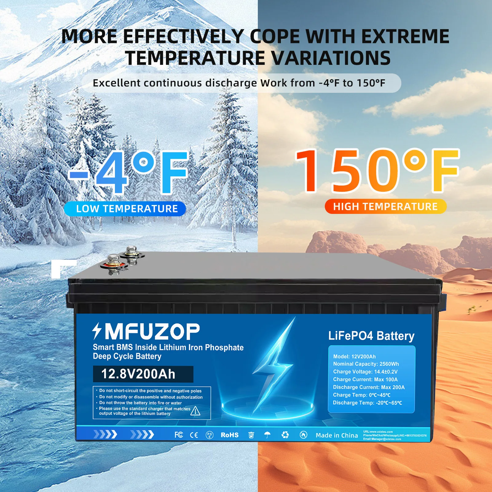 DATOUBOSS  LiFePO4 Battery 12V200A Original Deep Cycle With Smart BMS For Solar Energy Golf Cart RV Travel Outdoor Free Shipping