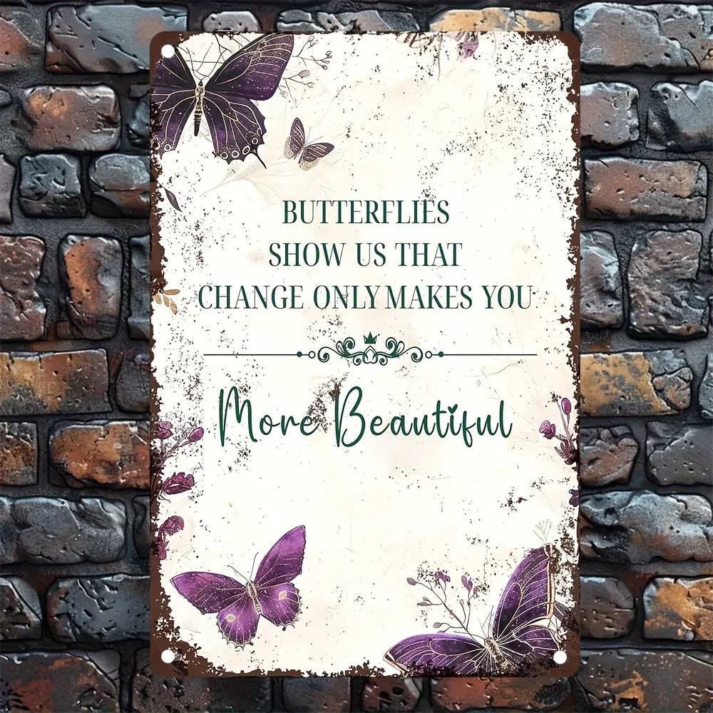 

1Pc, "Purple Butterflies" Rectangular Aluminum Sign, 8X12In, Wall Art Decor, Home & Restaurant Decor, Bar & Cafe Decor