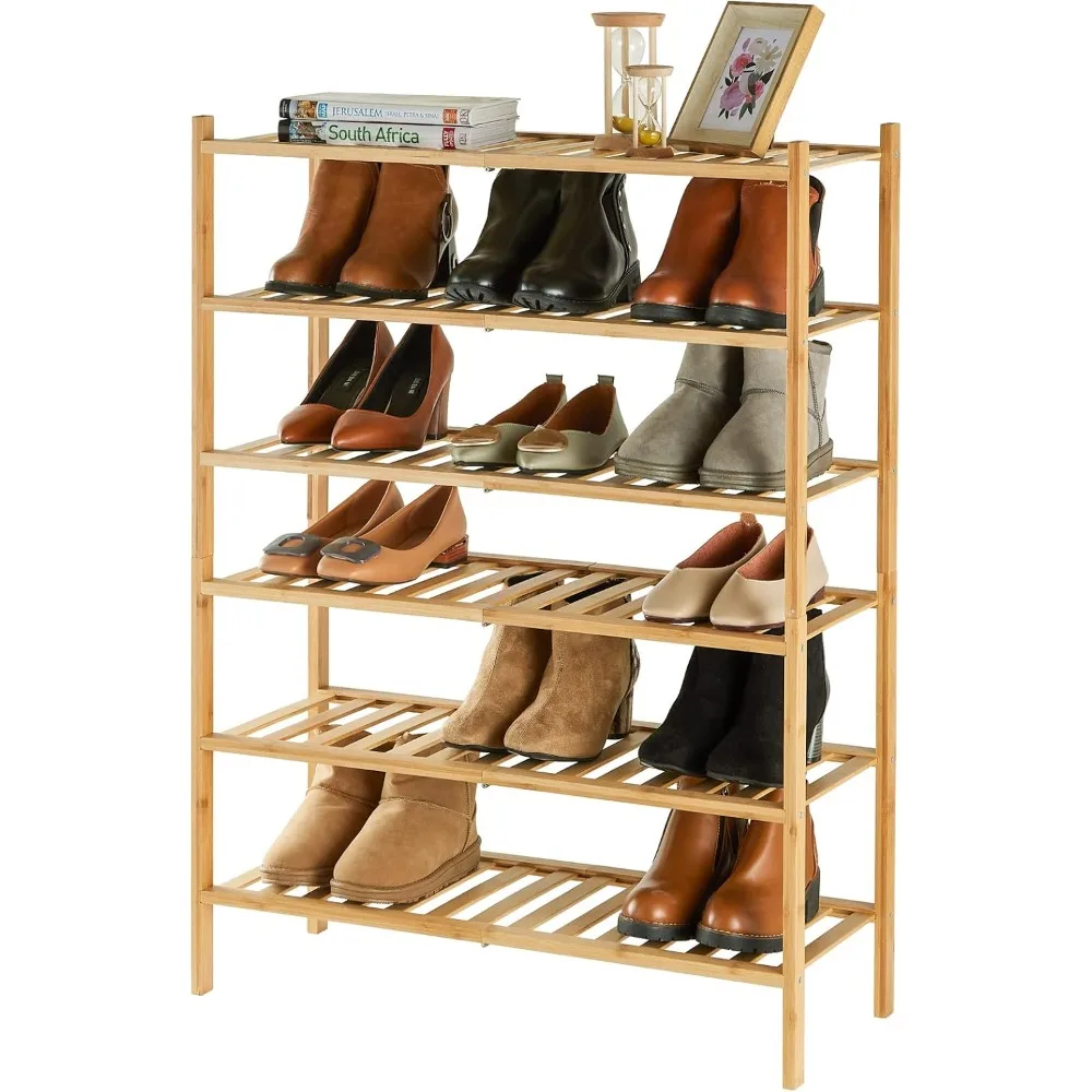 

Bamboo Shoe Rack for Entryway, Stackable | Heavy Duty | Multi-Function, Free Standing Shoe Racks for Bedroom Hallway Closet