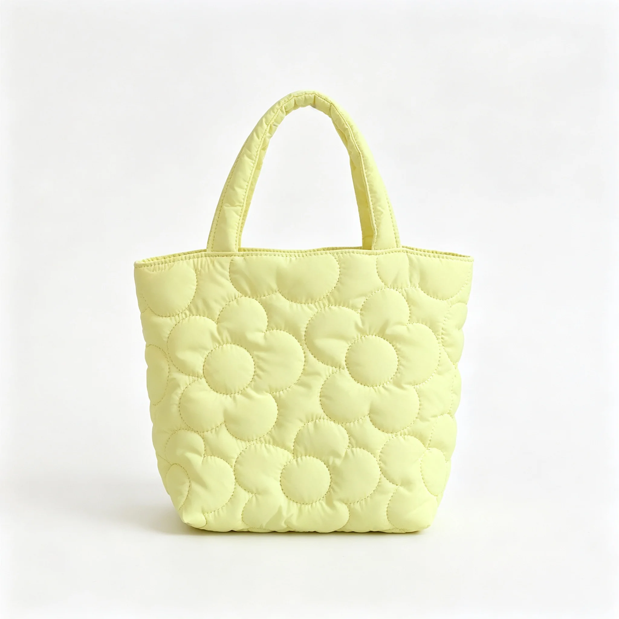 Blue White Yellow Green Pink Quilted Puffy Flower Tote Kawaii Macaron colors Lunch Bag Portable Handbag For Women Girls Students
