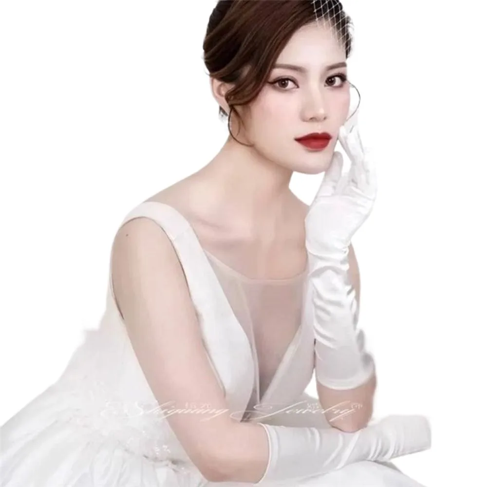 1 Pair Marie Cat Cos White Satin Gloves Wedding Mesh Short Glove Bow Knot Gloves Sweet Thin Lace Gloves Women Evening Party