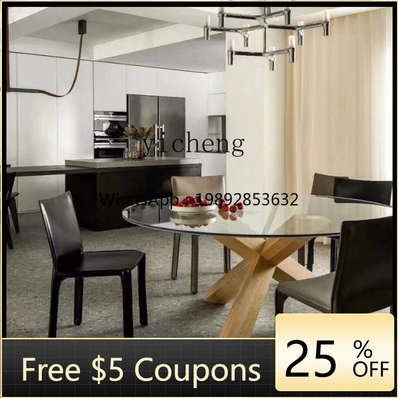 

Круглый обеденный стол на минималистичной подставке из ясеня, плоский, для виллы, гостиной, с закаленным стеклом, как журнальный столик