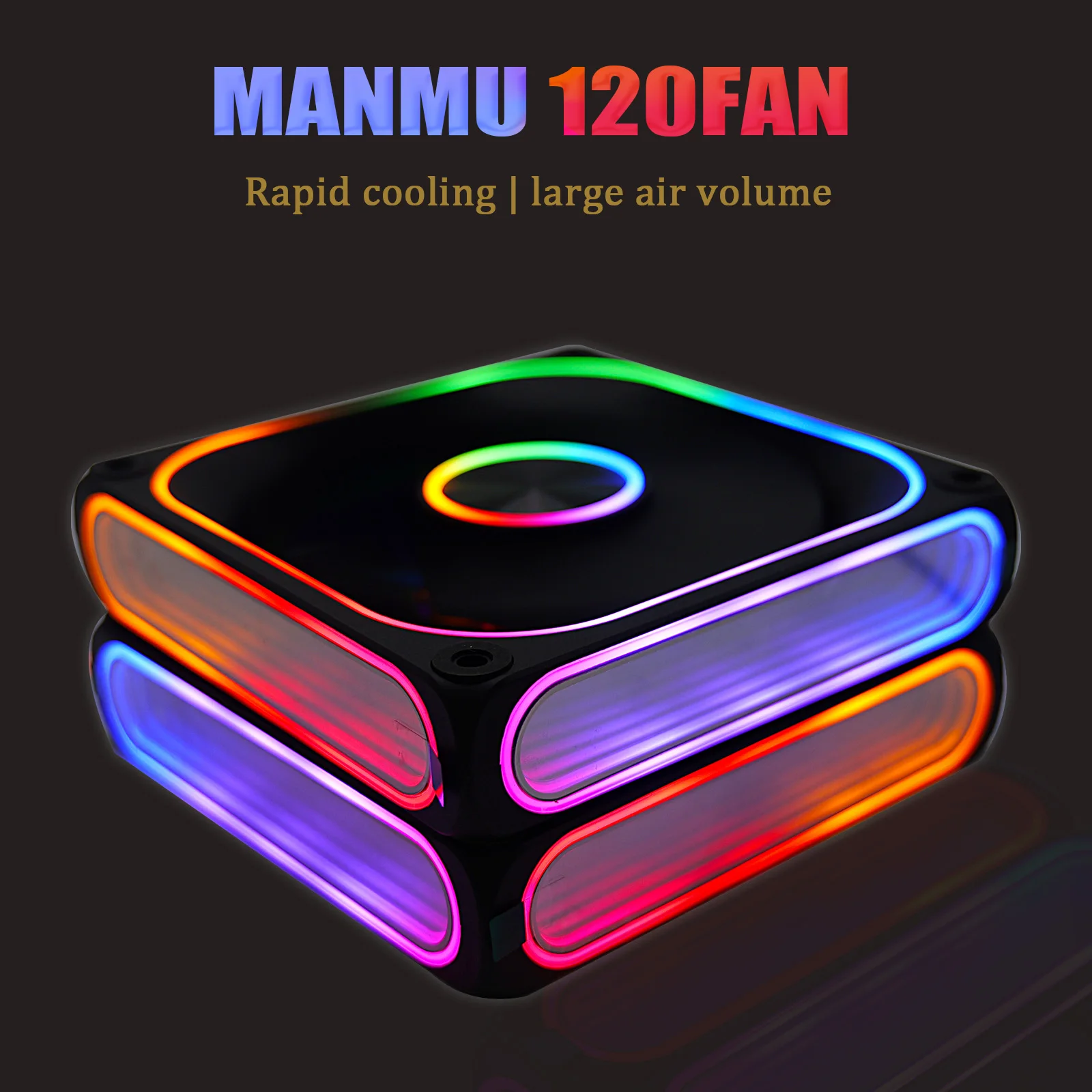 

MANMU 120mm Fan Cpu Cooler Cooling Pc Cooler Rgb Cpu Air Silent Pc Cpu Radiator Chassis Fan with 3-sided Infinite Mirror