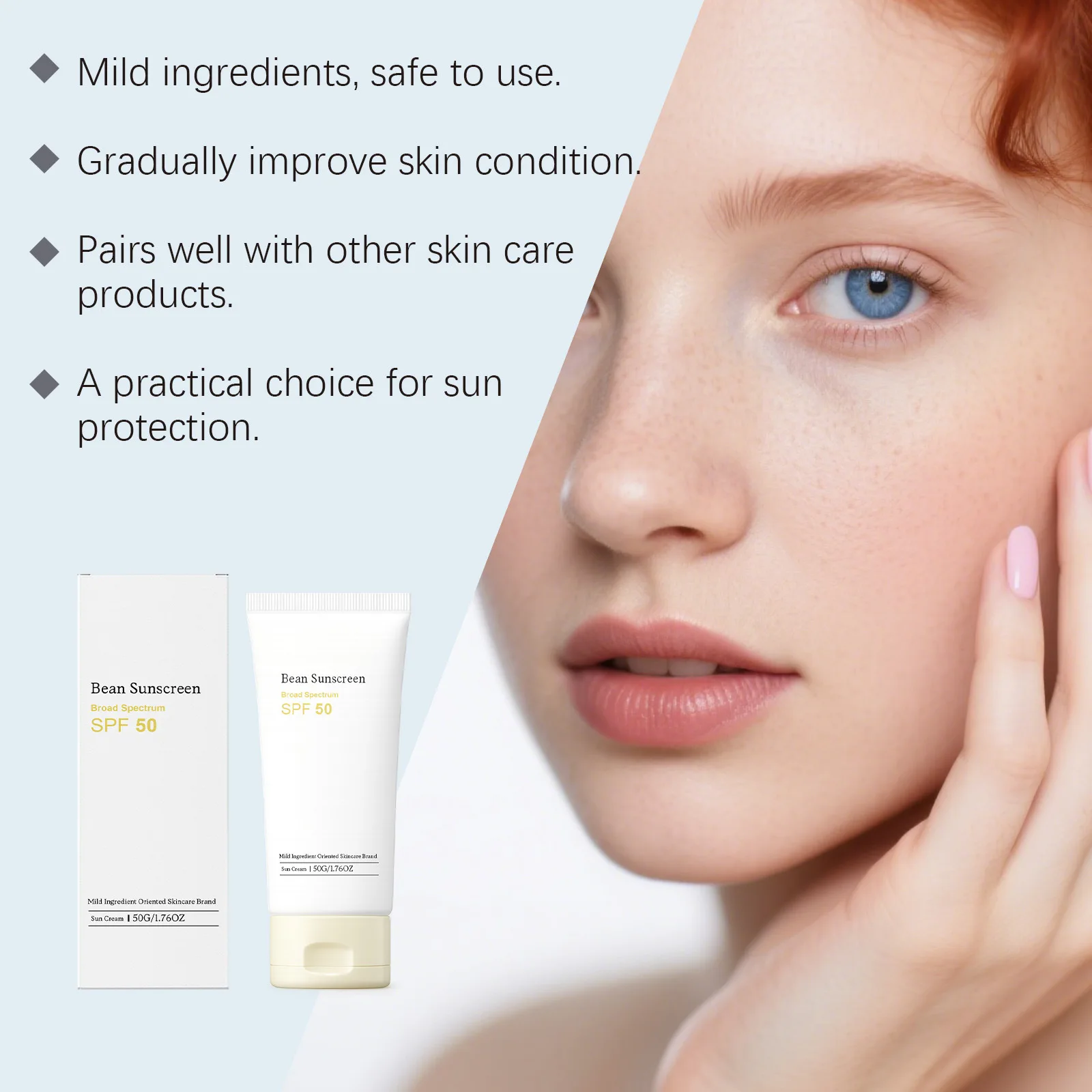 Bean Sunscreen Efficient UV Protection Lasting Sweat Proof Moisturize Lightweight Non Sticky Breathable Outdoor Spf50 Sun Cream