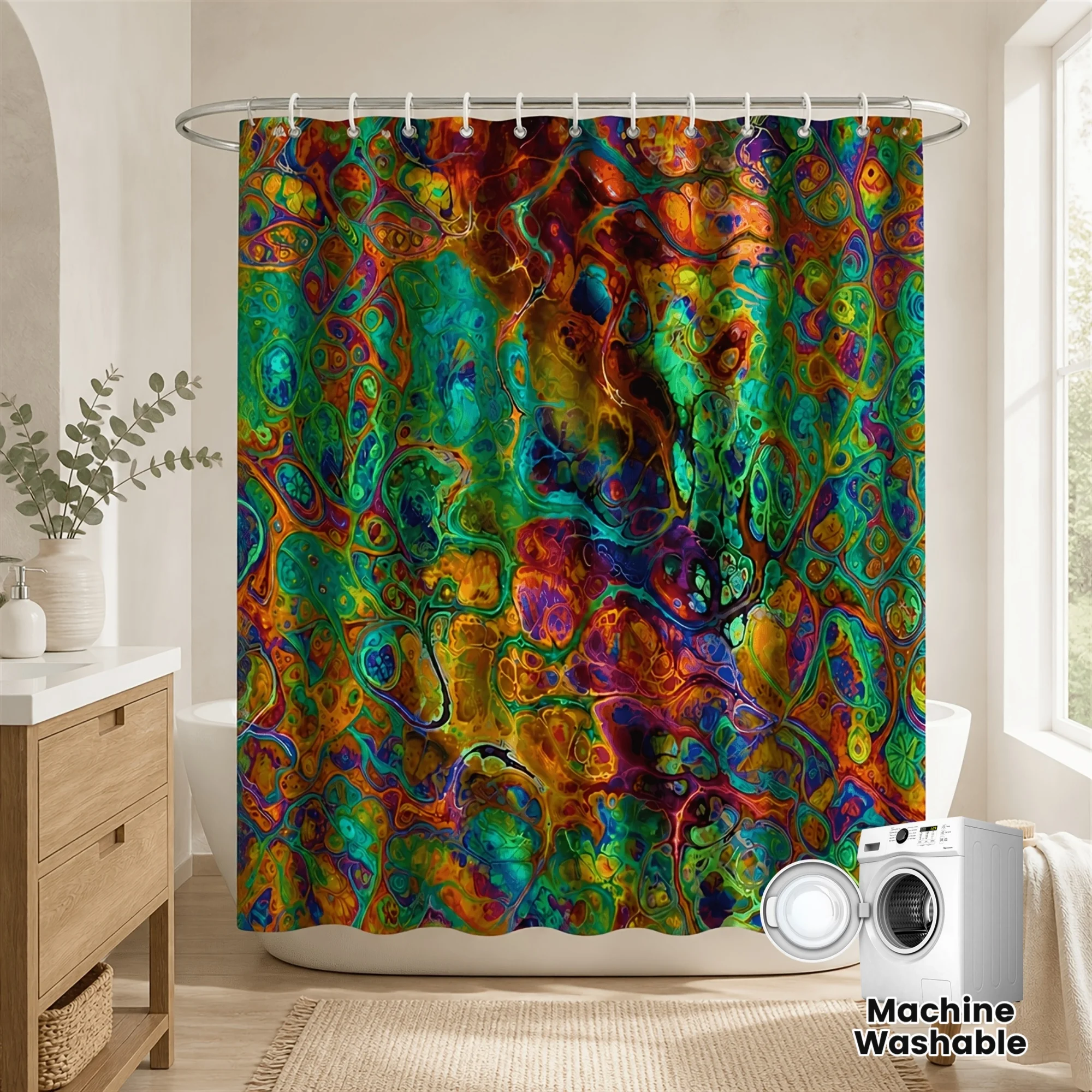 Vibrant Abstract Psychedelic Shower Curtain Bathroom Decor Waterproof Colorful Artistic Print