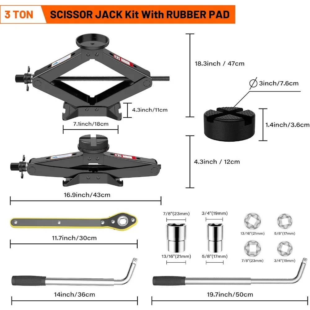 3 Ton Scissor Jack Car Jack Heavy Duty Tire Changing Kit Portable Lug Wrench Tool for Car SUV MPV