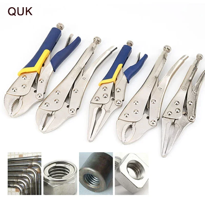 Locking Pliers Set 5-18 Inch Manual Clamp Round Flat Long Nose Large Opening Serrated Jaw Multifunction Heavy Duty Repair Tool