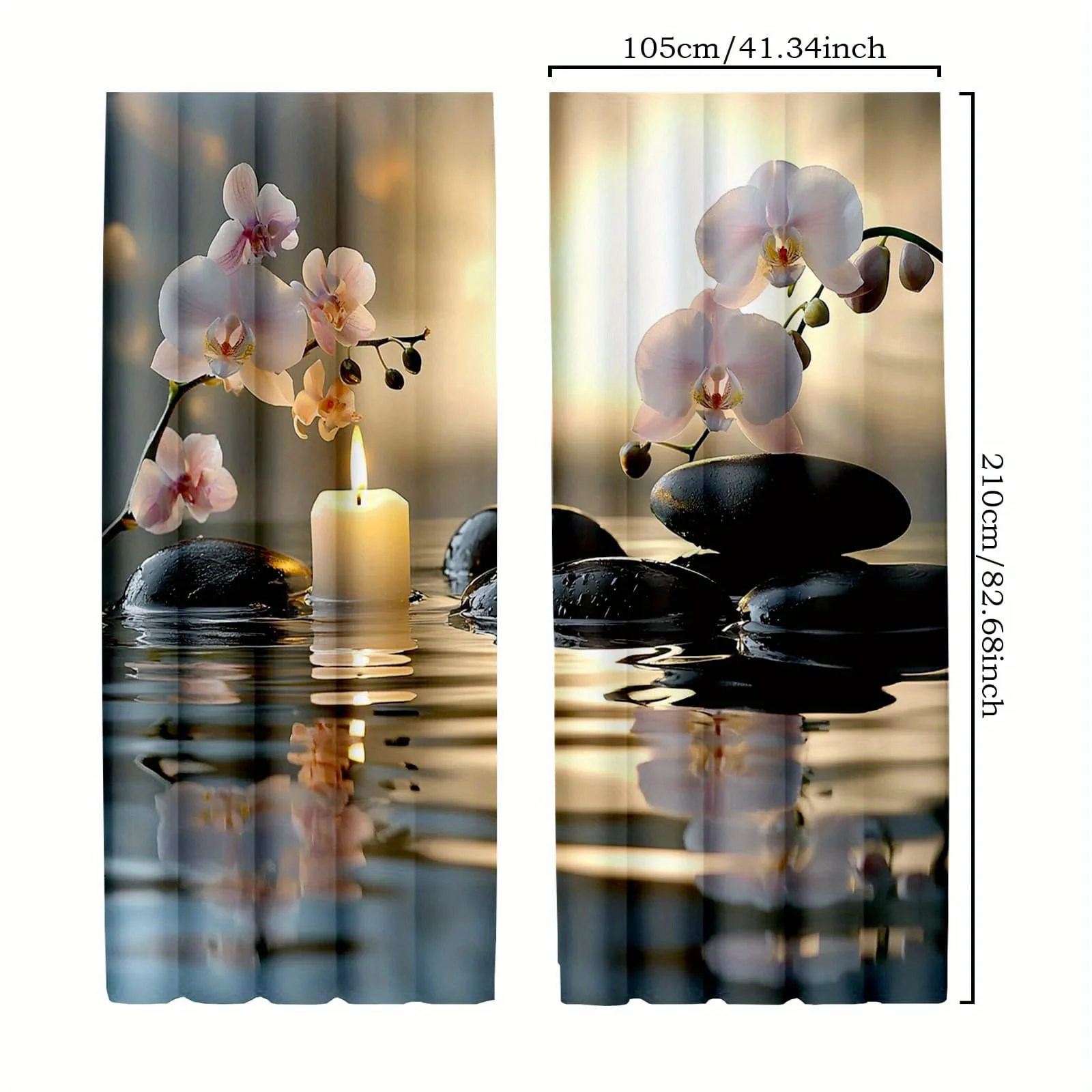 2pcs Zen Orchid Curtains Spa Stones Candle Window Drapes Relaxing Bathroom Decor Minimalist Home Shade