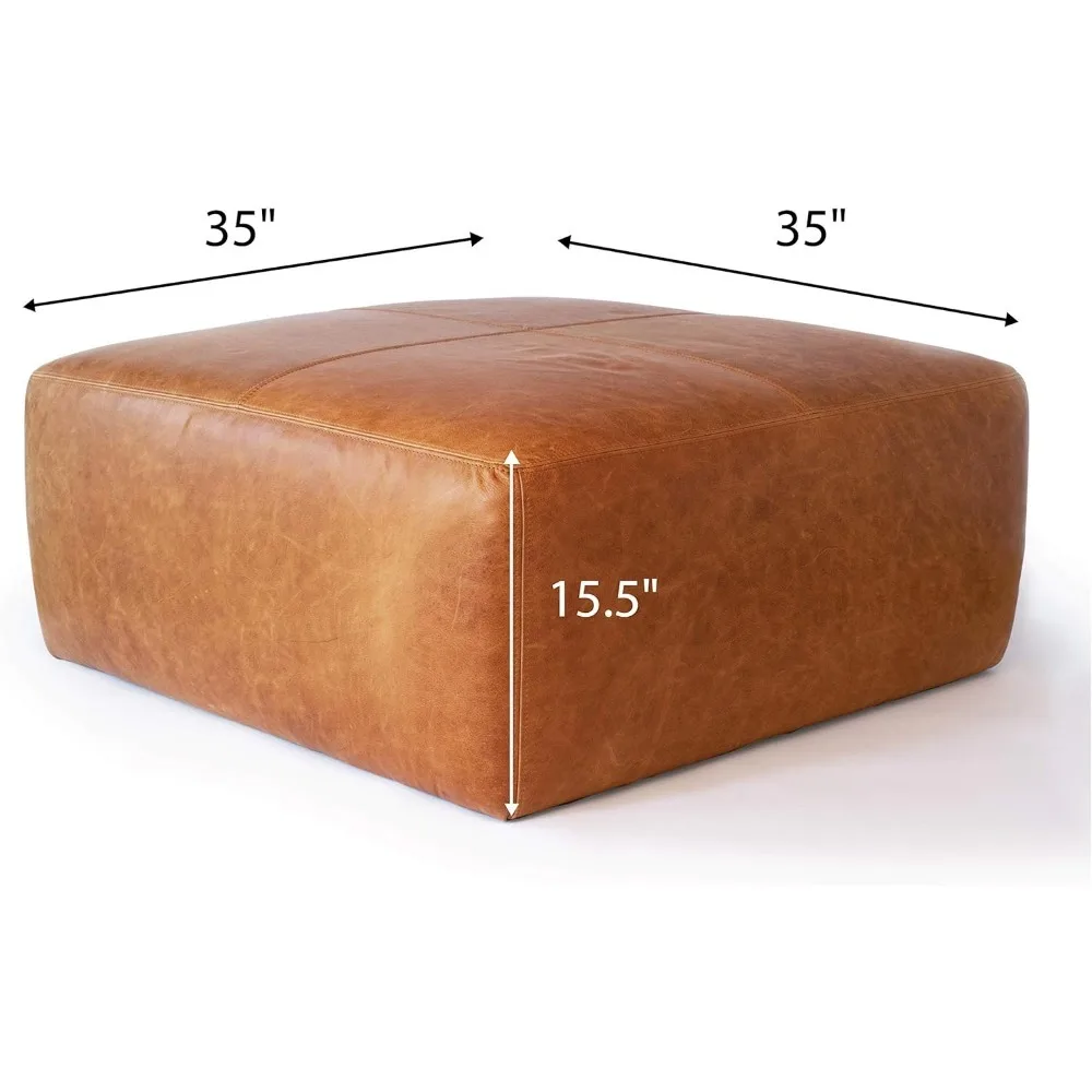 POLY & BARK Sequoia Ottoman in Full-Grain Pure-Aniline Italian Tanned Leather in Cognac Tan