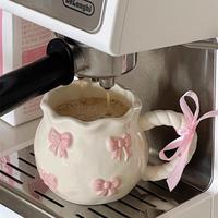 Cute Pink Relief Bow Ceramics Mug Cups Coffee Milk Drinks Ceramics Handle   Cup with Box Girls  Gift