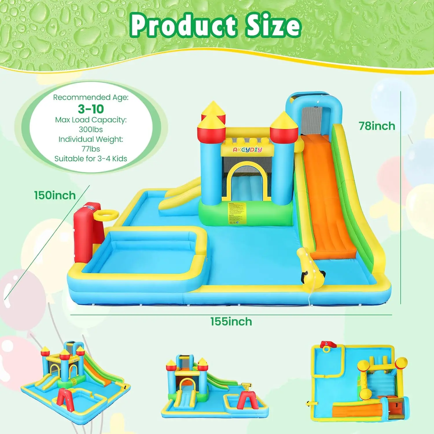 Casa inflável da corrediça da água para crianças, grande parque inflável da água para o quintal das crianças, corrediça gigante da água de explodir 13x12,5ft com poo profundo