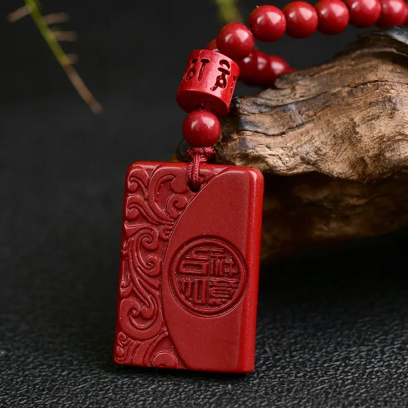 

New Genuine Red Luxury Cinnabar 108 Beads Plain Pendant Hand Weaving Jewellery Fashion Trendy Amulet Gift Women Men