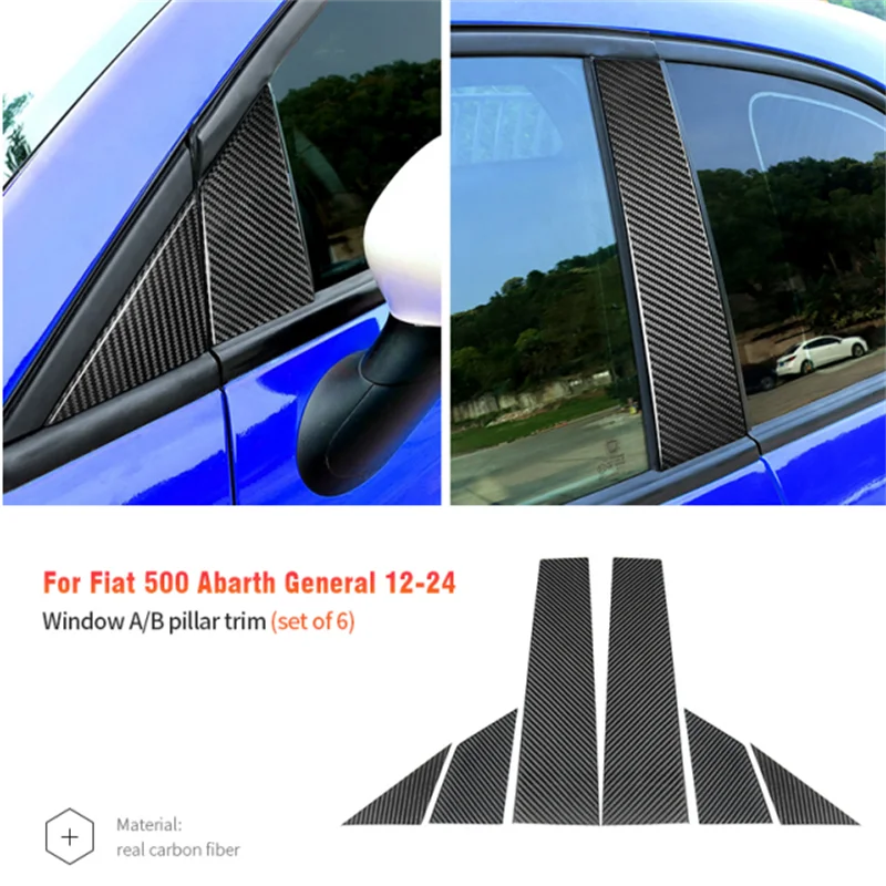 

2012-2024 для Fiat 500, автомобильная стойка A B, треугольное окно, 3D декоративная наклейка из натурального углеродного волокна