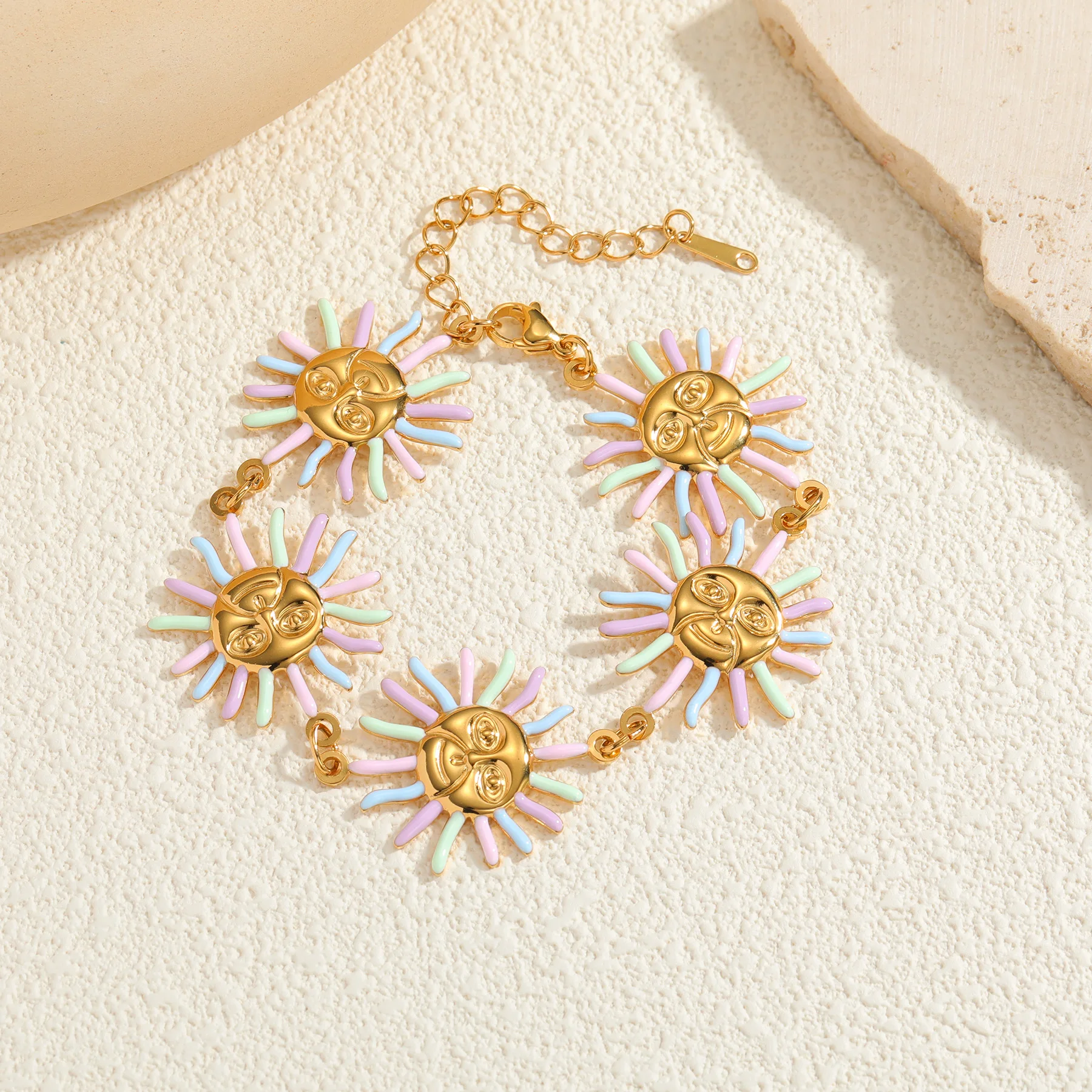 Spark Trendy Colorful Enamel Sun Flower Stainless Steel Gold Color Bracelet for Women Rainbow Brithday Party Jewelry Gifts