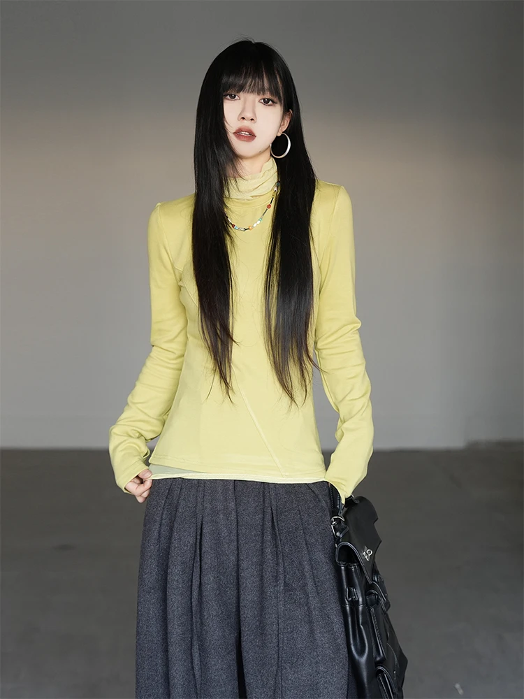 

Женская облегающая футболка с высоким воротом и длинным рукавом, однотонная, с эффектом утяжки талии, из шелкового бархата, осенне-зимний утягивающий топ