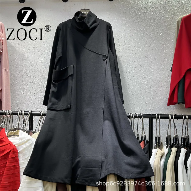 [ZOCI] New Artistic High Collar Irregular Dress Long Inner Style Loose Bottom Skirt Women's Wear