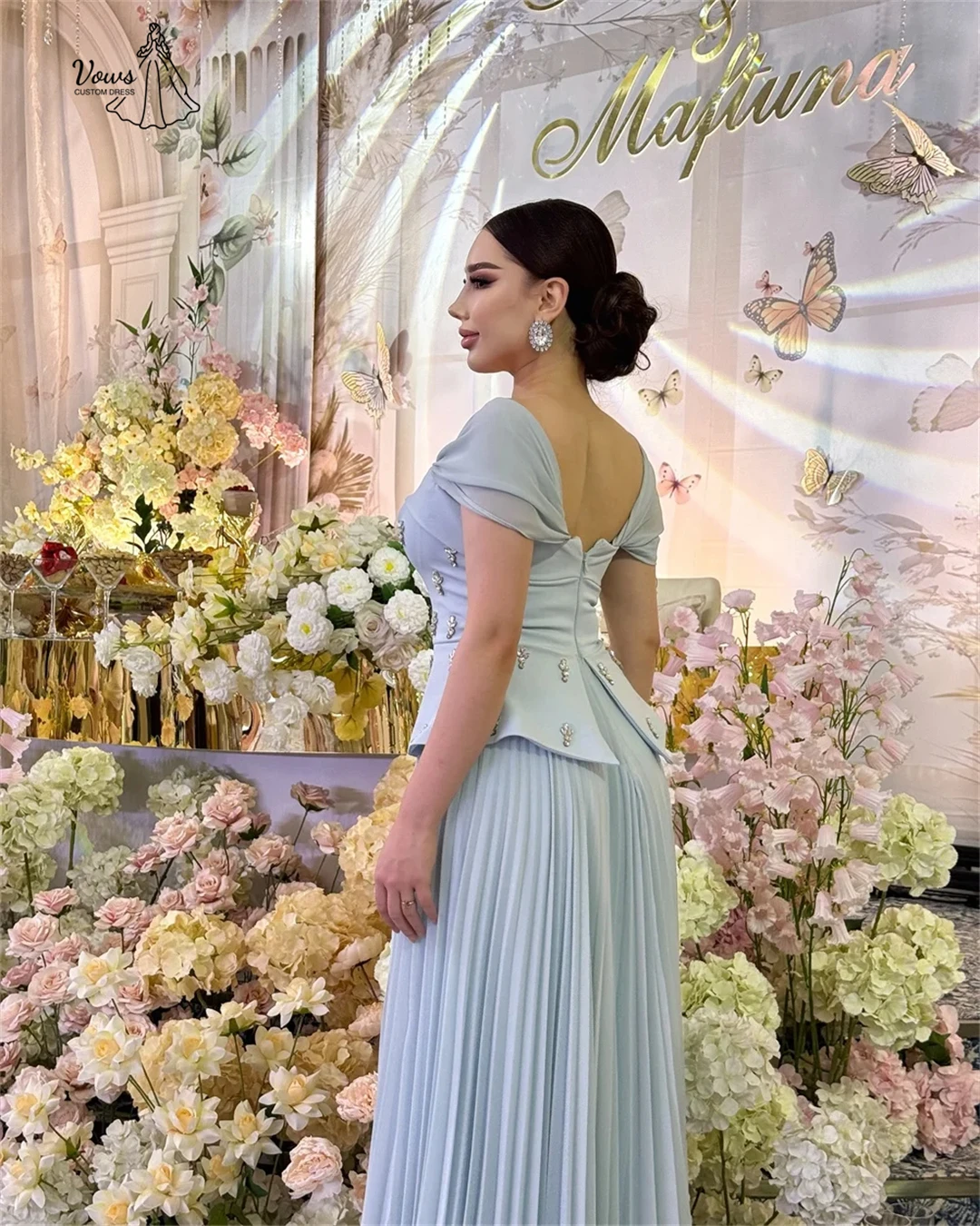 Vows Custom Made ชุดราตรีชุดราตรีหรูหราสําหรับผู้หญิงชุดราตรีหรูหรา 2025 ชีฟองสายลูกปัดเย็บปักถักร้อย Ball Gowns