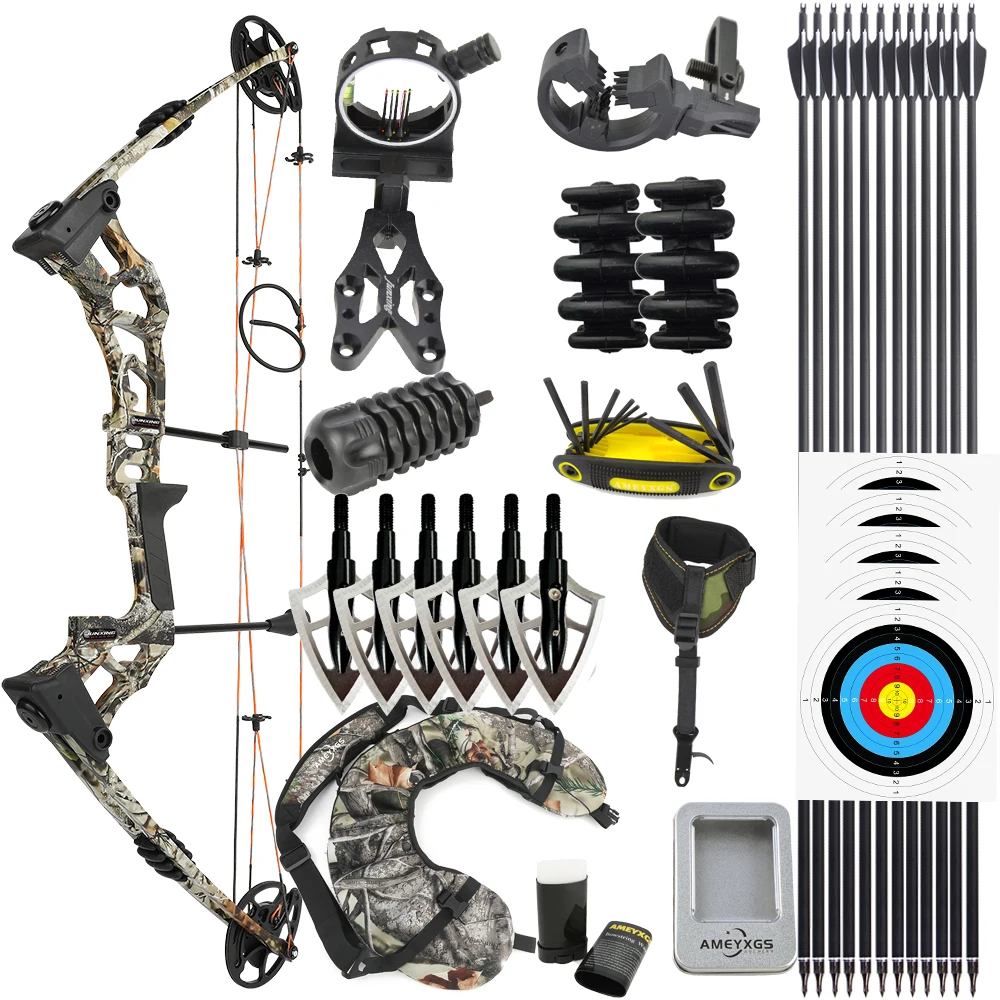 

0-70lbs Hunting Compound Bow Arrow Set Let-off 80% Pulley Bow Adjustable for Right Hand Archery Target Shooting Accessory
