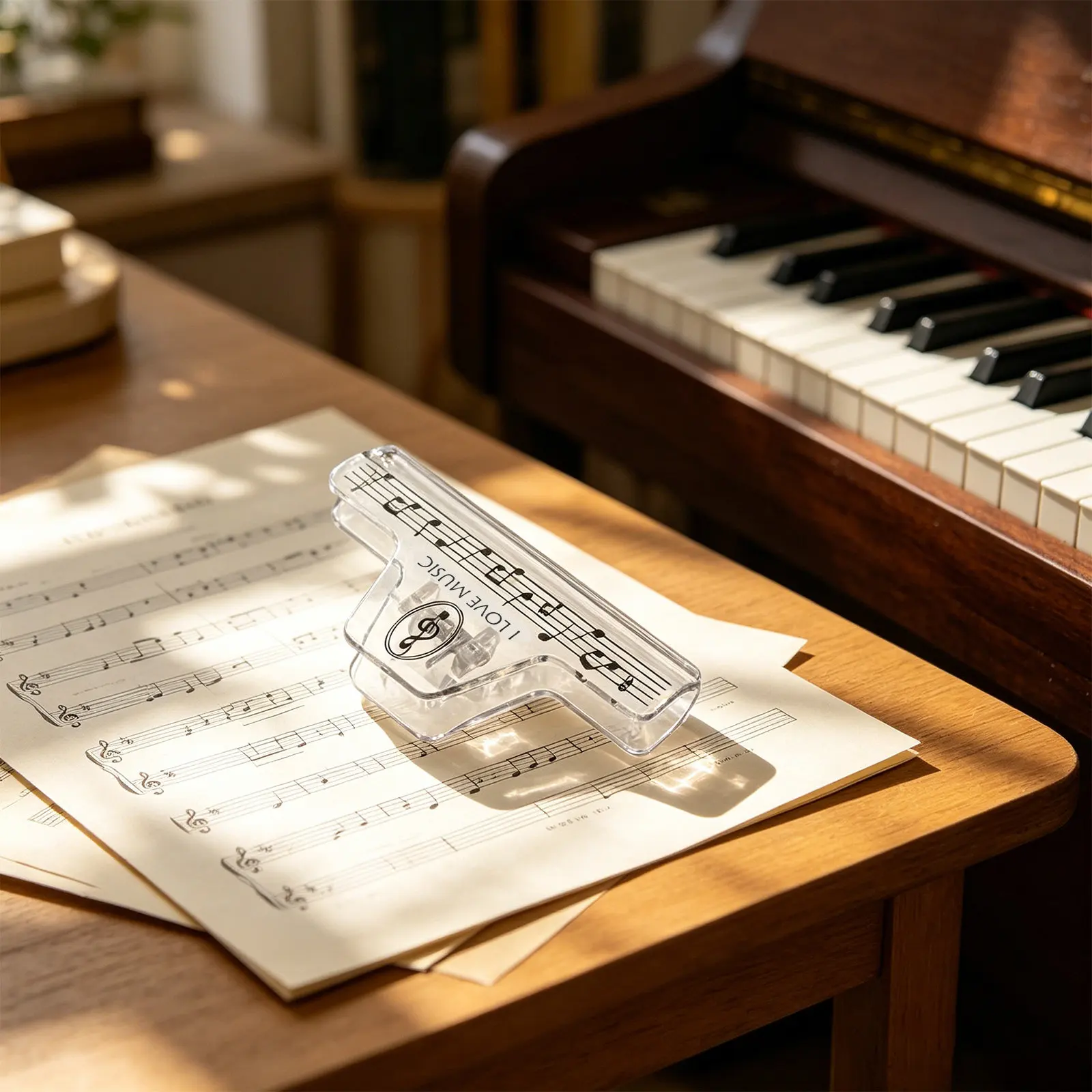 2Pcs Music Book Clip Transparent Plastic Lightweight Sheet Holder for Piano Guitar Violin Thick Score Books Music Note Pattern